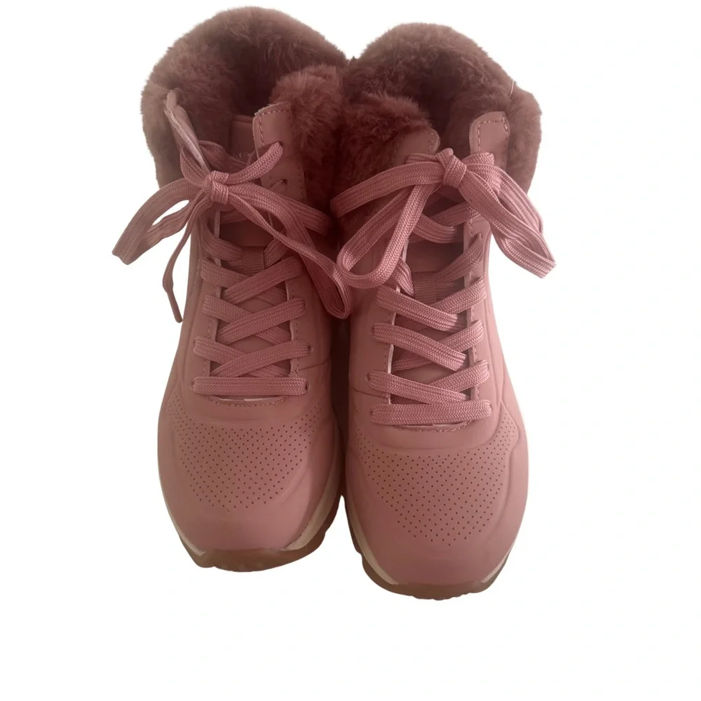 Skechers Uno Rugged Fall Air Ankle Boot Pink Faux Fur Skech-Air Women’s 5 NWOB - Picture 3 of 9